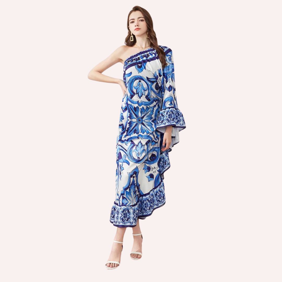Lysandra | Robe Midi avec Imprimé Vibrant et Silhouette Élégante pour Femmes