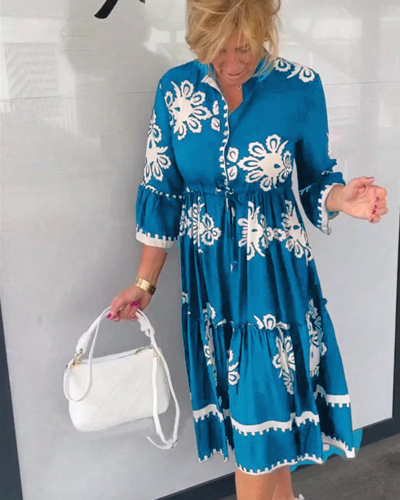 Katia - Robe de créateur imprimée fleurie à manches 3/4