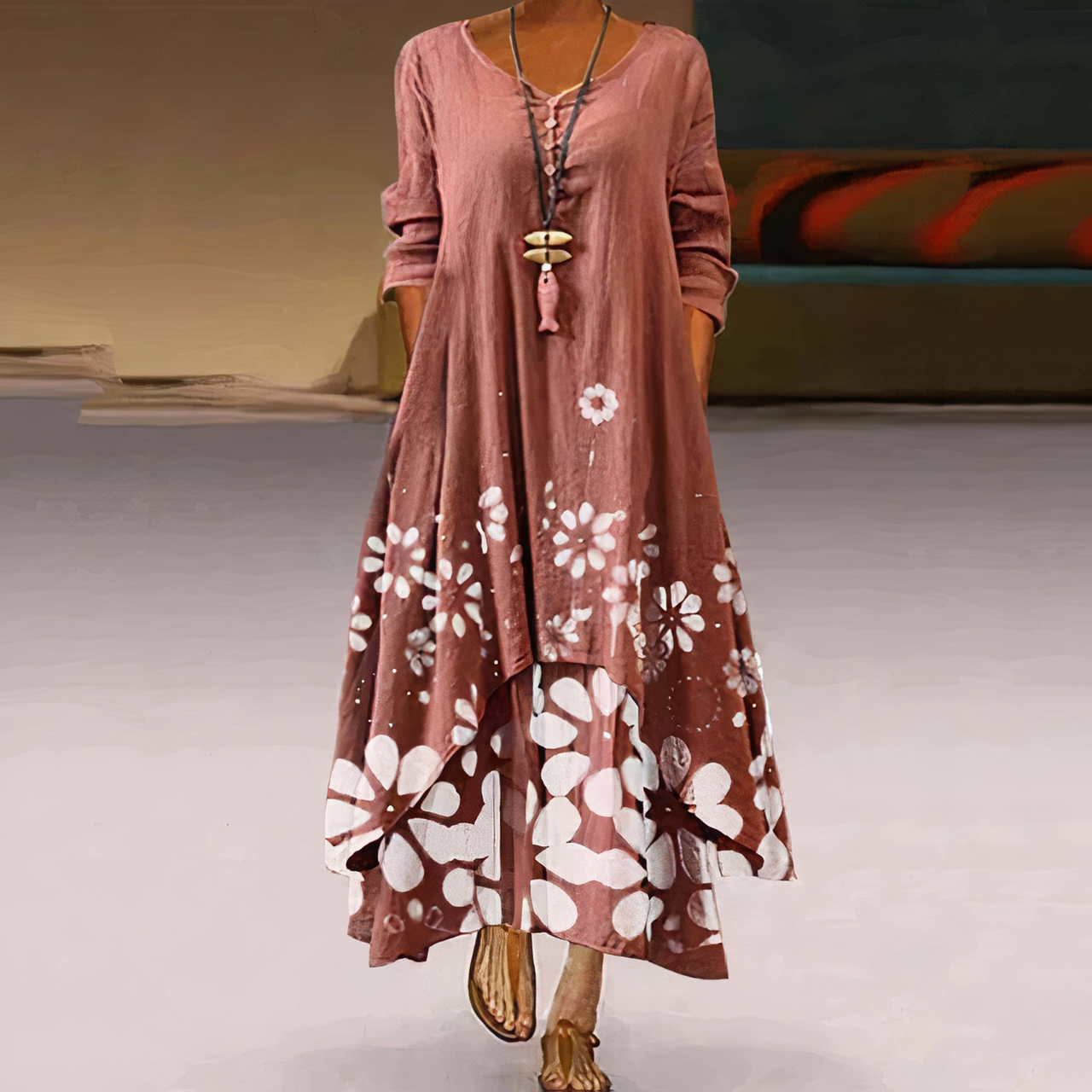 Mica | Robe Élégante avec Imprimé Vintage et Poches pour Femmes