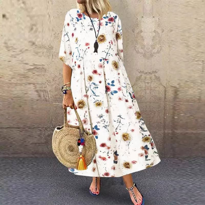 Josiane - Robe longue élégante à motifs floraux