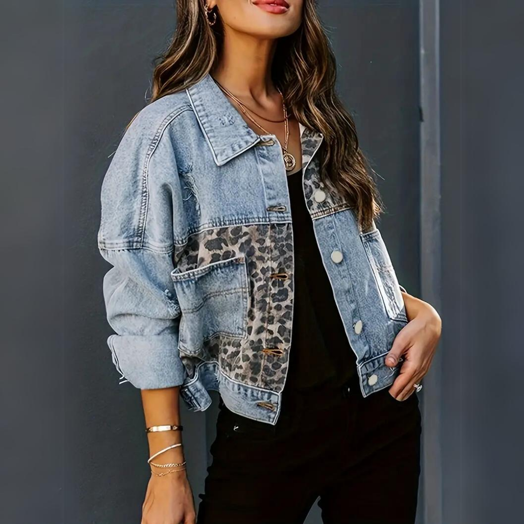 Léona | Veste avec Imprimé Léopard et Denim de Qualité pour Femmes
