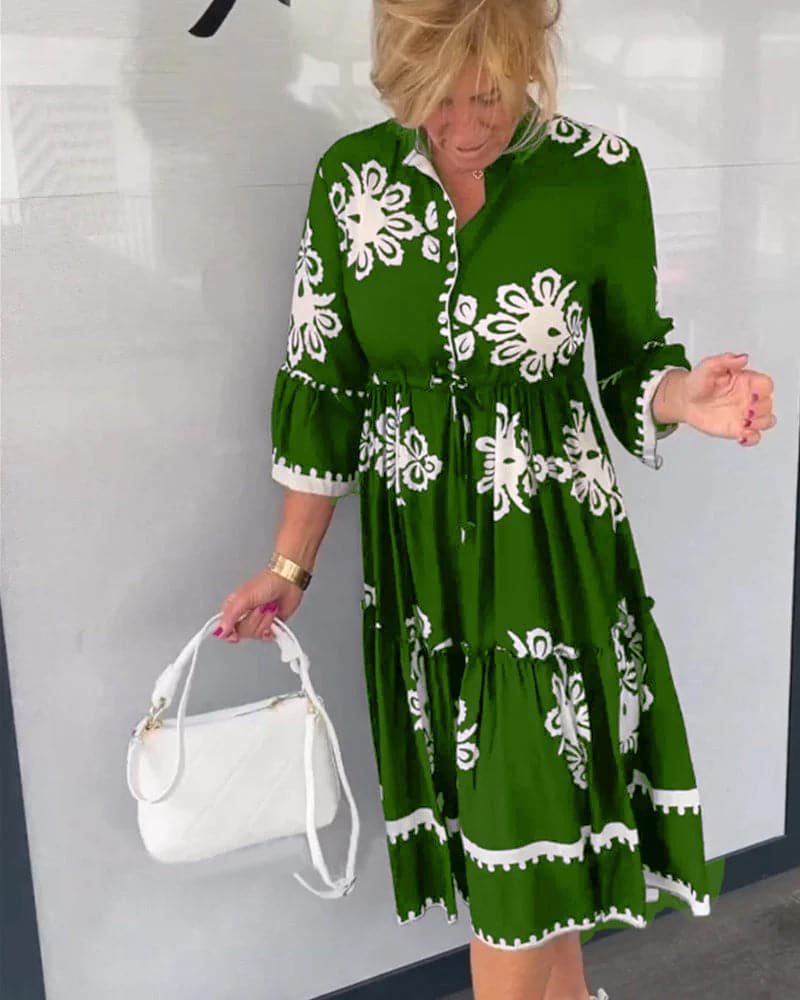 Katia - Robe de créateur imprimée fleurie à manches 3/4