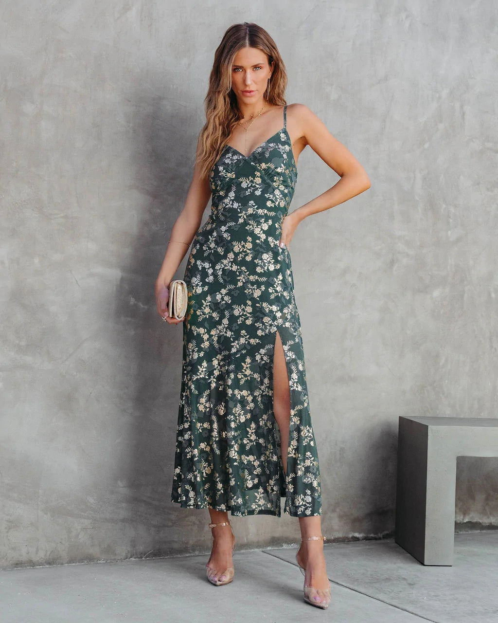 Iliana - Robe verte à fleurs
