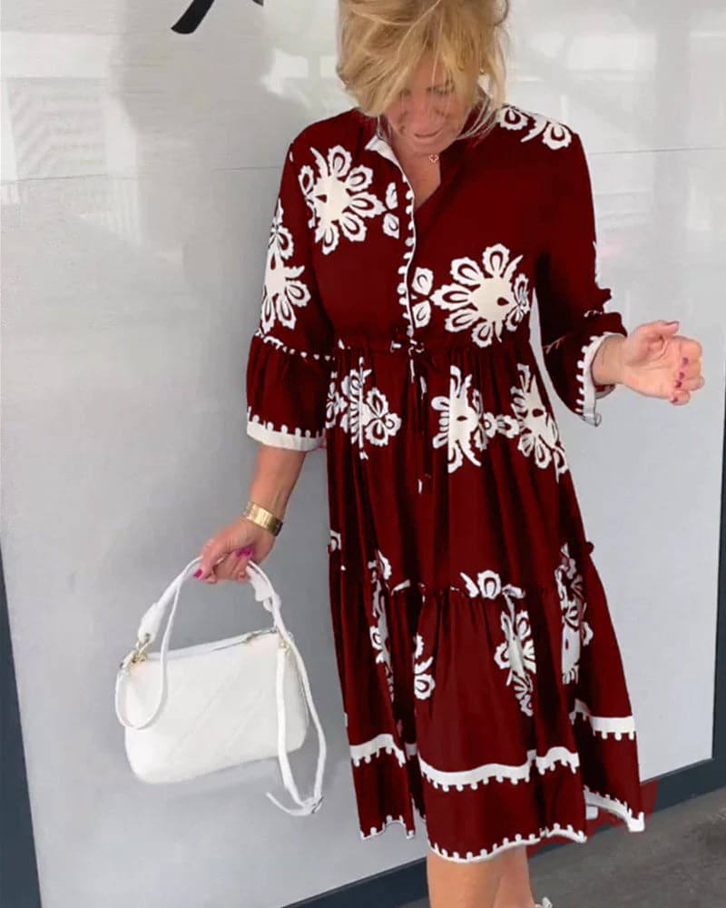 Katia - Robe de créateur imprimée fleurie à manches 3/4