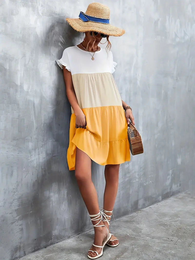 Soleil | Robe d'été avec Design Coloré et Manches Ruchées pour Femmes