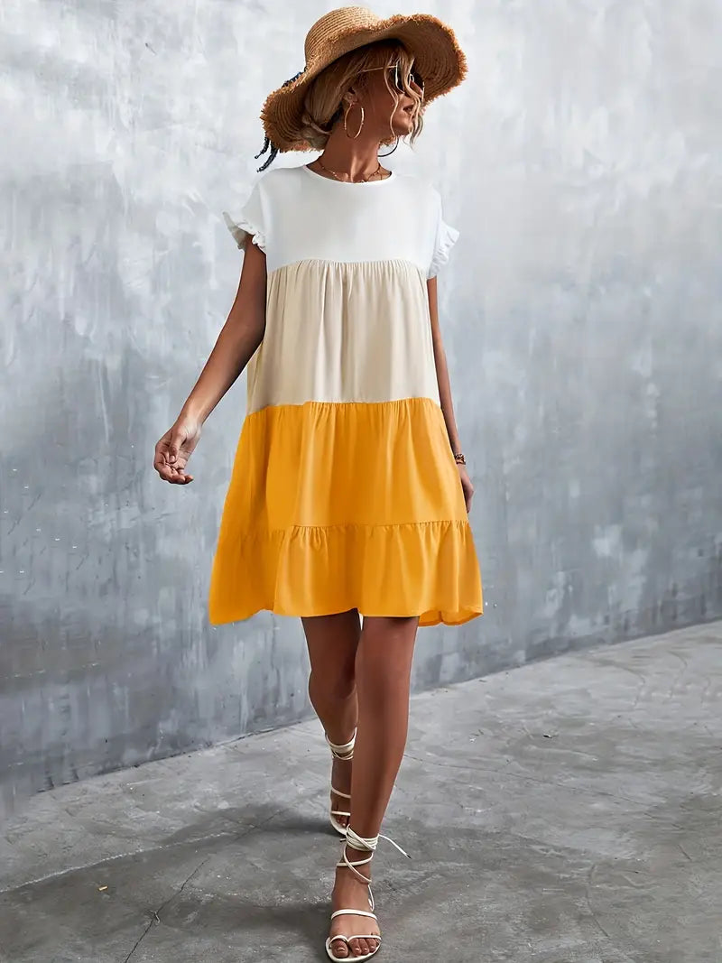 Soleil | Robe d'été avec Design Coloré et Manches Ruchées pour Femmes