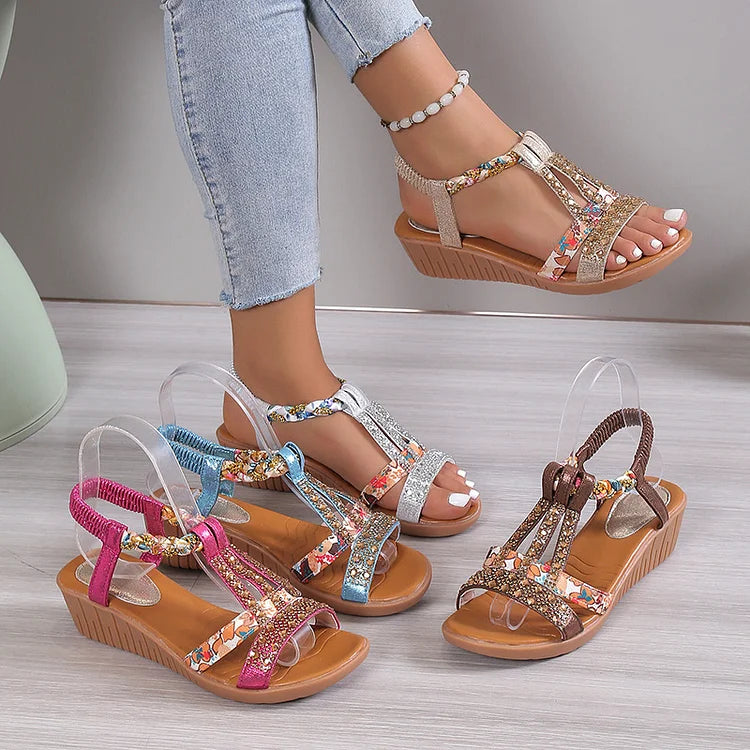 Sophia - Nouvelles sandales d'été pour femmes avec bout ouvert et strass