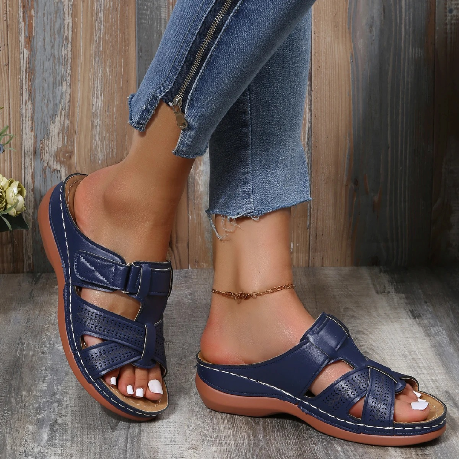 Patrice - Sandales orthopédiques en cuir à bout ouvert pour femme