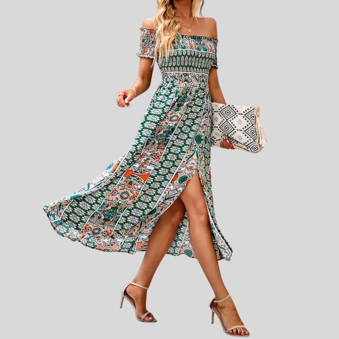 Lunaire | Robe Longue avec Épaules Dénudées et Détails Romantiques pour Femmes