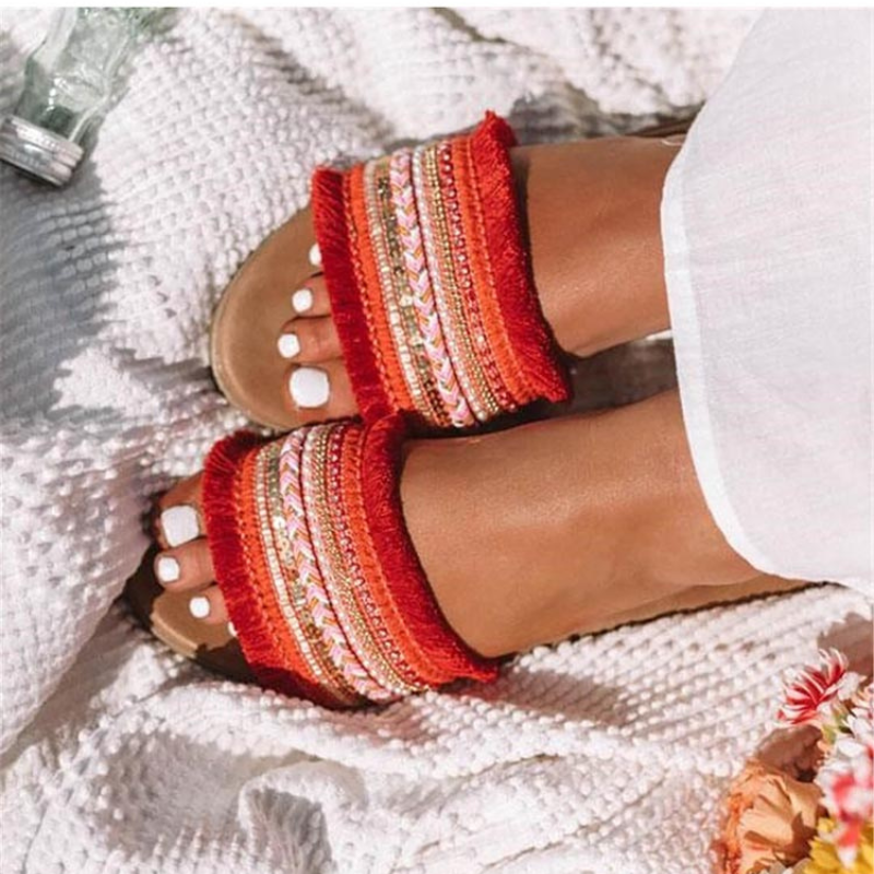 Vanka - Sandales à franges tendance pour femmes avec ornements élégants