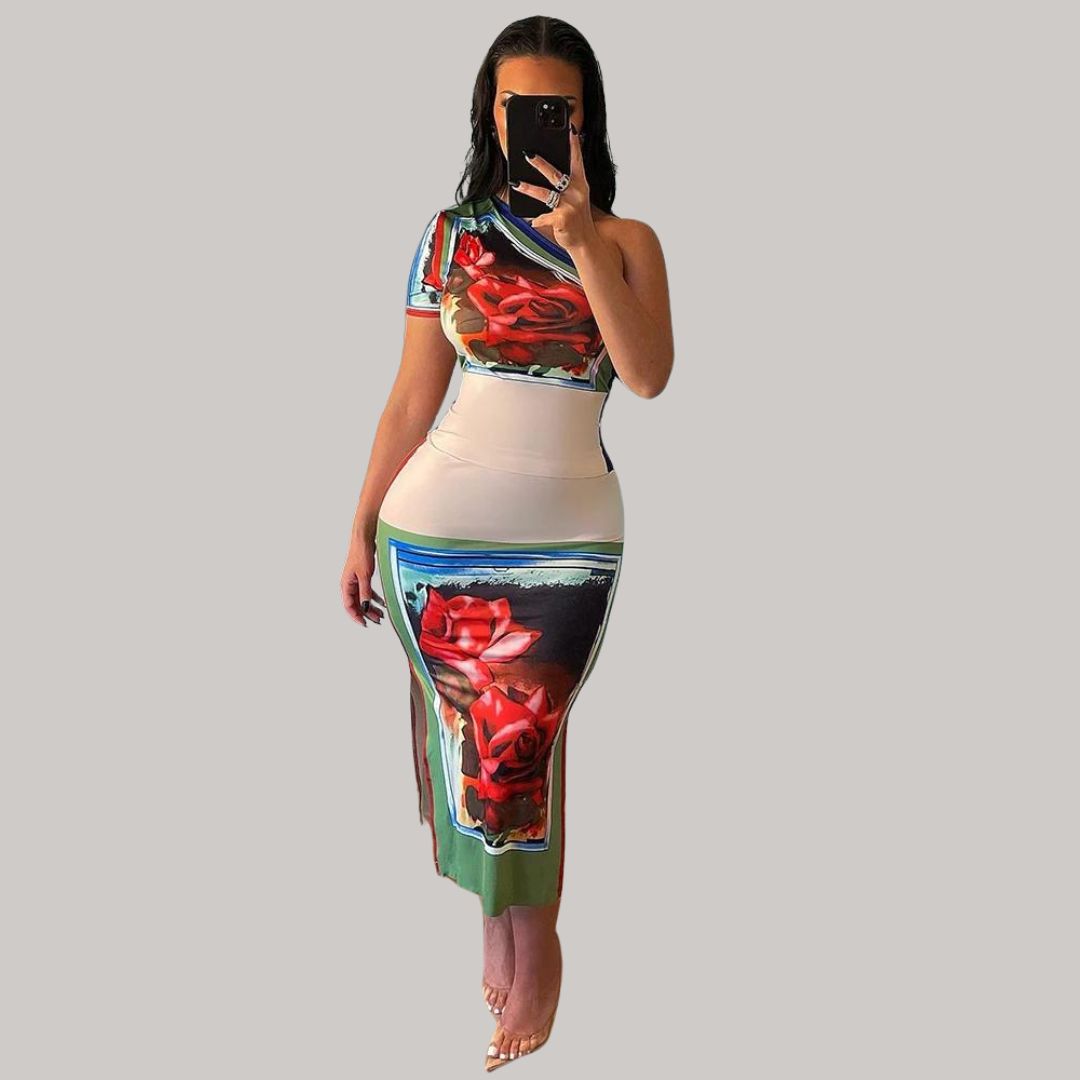 Sélène | Robe Fourreau avec Imprimé Floral Audacieux et Silhouette Moulante pour Femmes