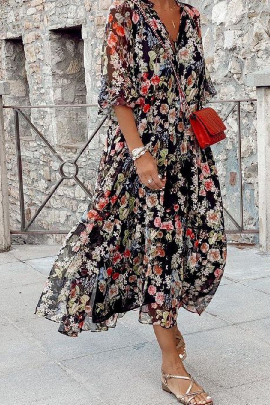 Lydia - Robe col V femme Ibiza Fashion à imprimé floral