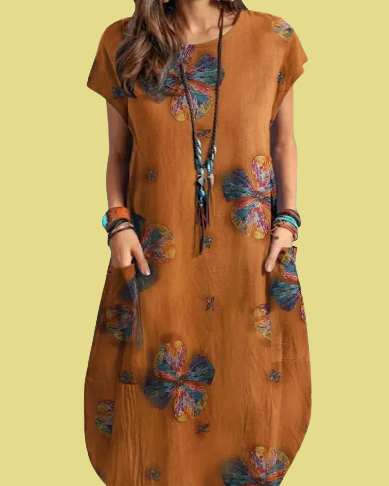 Éva - Robe midi vintage décontractée