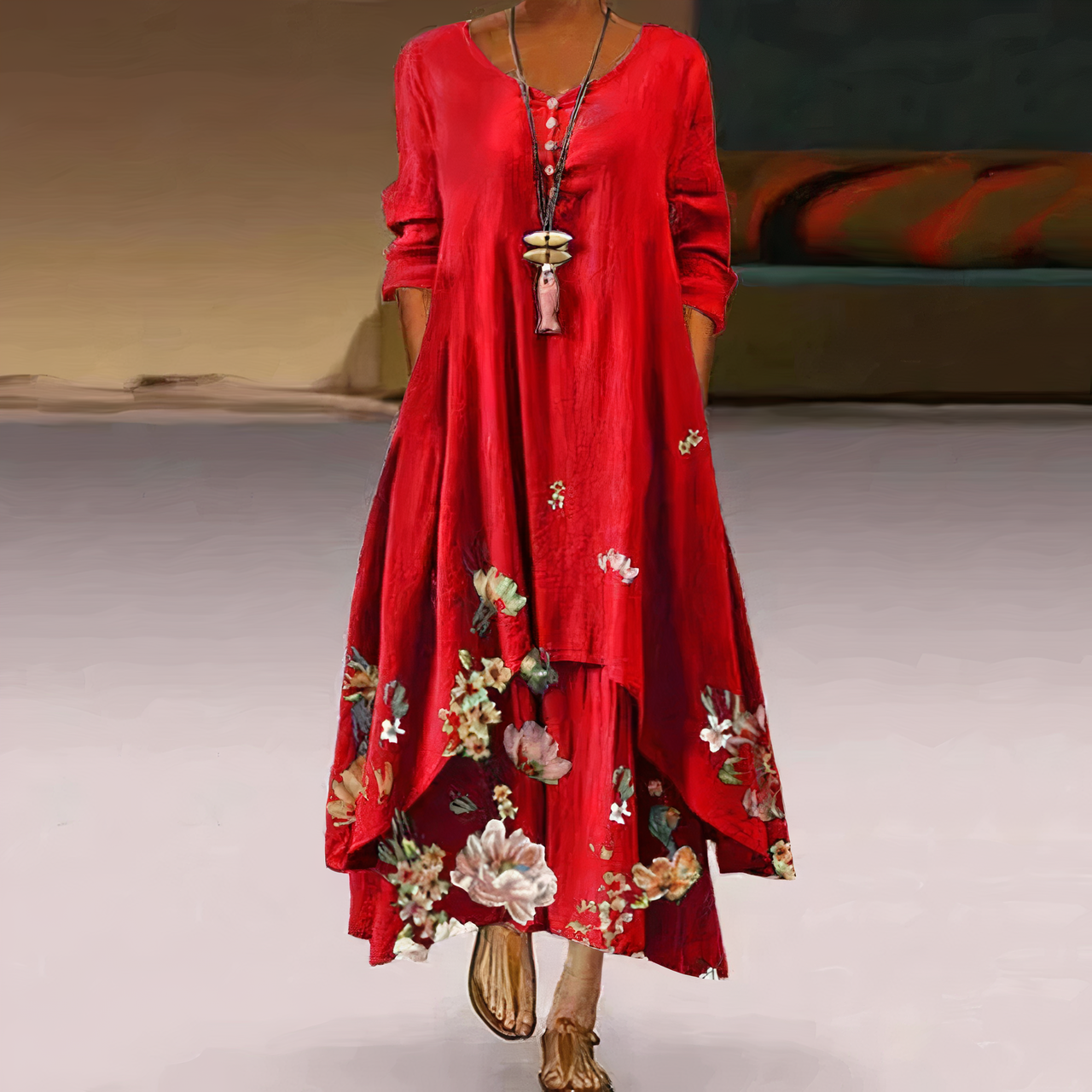 Mica | Robe Élégante avec Imprimé Vintage et Poches pour Femmes
