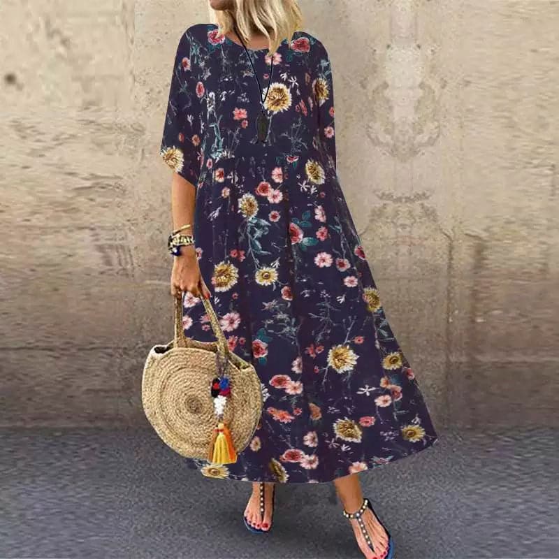 Josiane - Robe longue élégante à motifs floraux