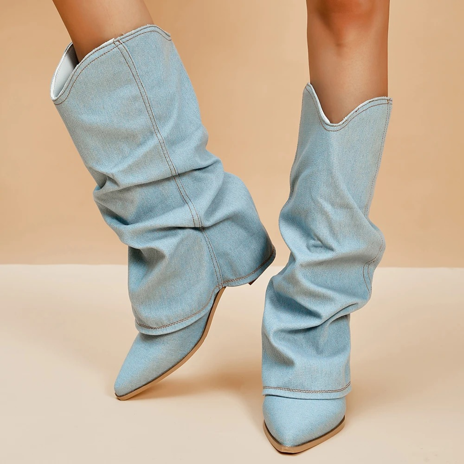 Thessa | Elégantes bottes de cow-boy plissées bleues pour femmes