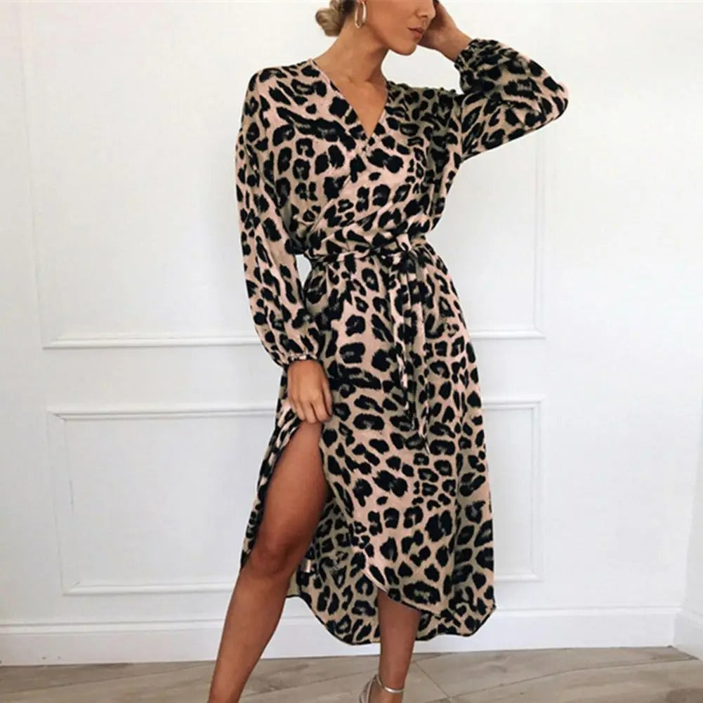 Sienna | Robe avec Imprimé Léopard et Encolure en V pour Femmes