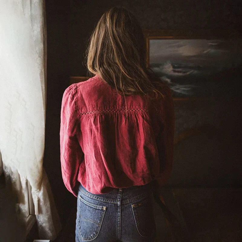 Margaux | Blouse Vintage avec Manches Longues et Patchwork Élégant pour Femmes