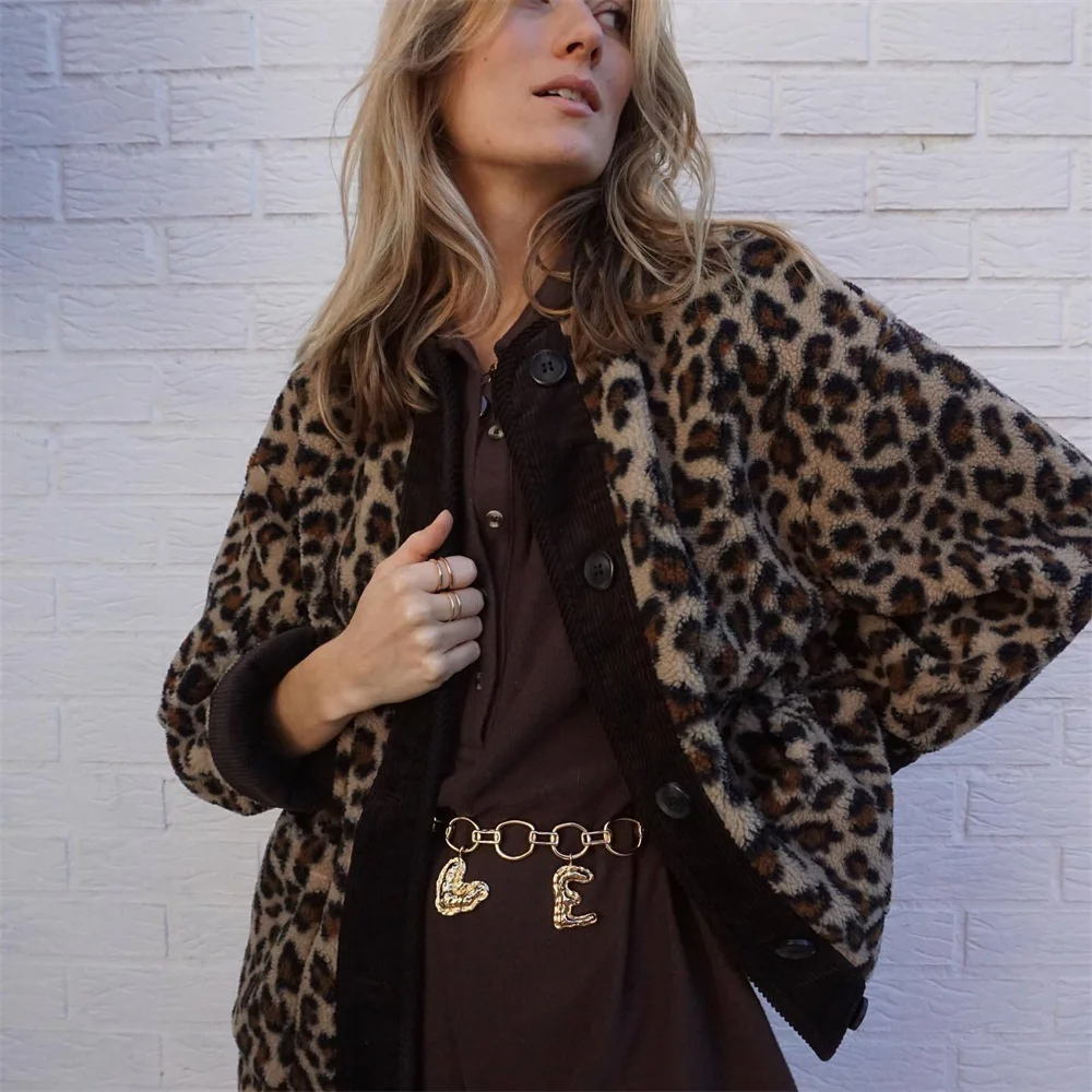 Leah | Femme Veste col O à imprimé léopard | Imprimé léopard