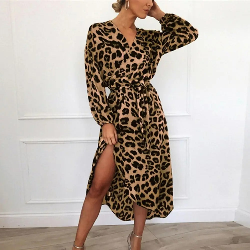 Sienna | Robe avec Imprimé Léopard et Encolure en V pour Femmes