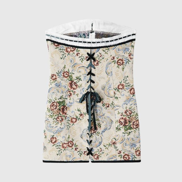 Léontine | Mini robe sans bretelles avec motifs vintage et détails raffinés pour femmes