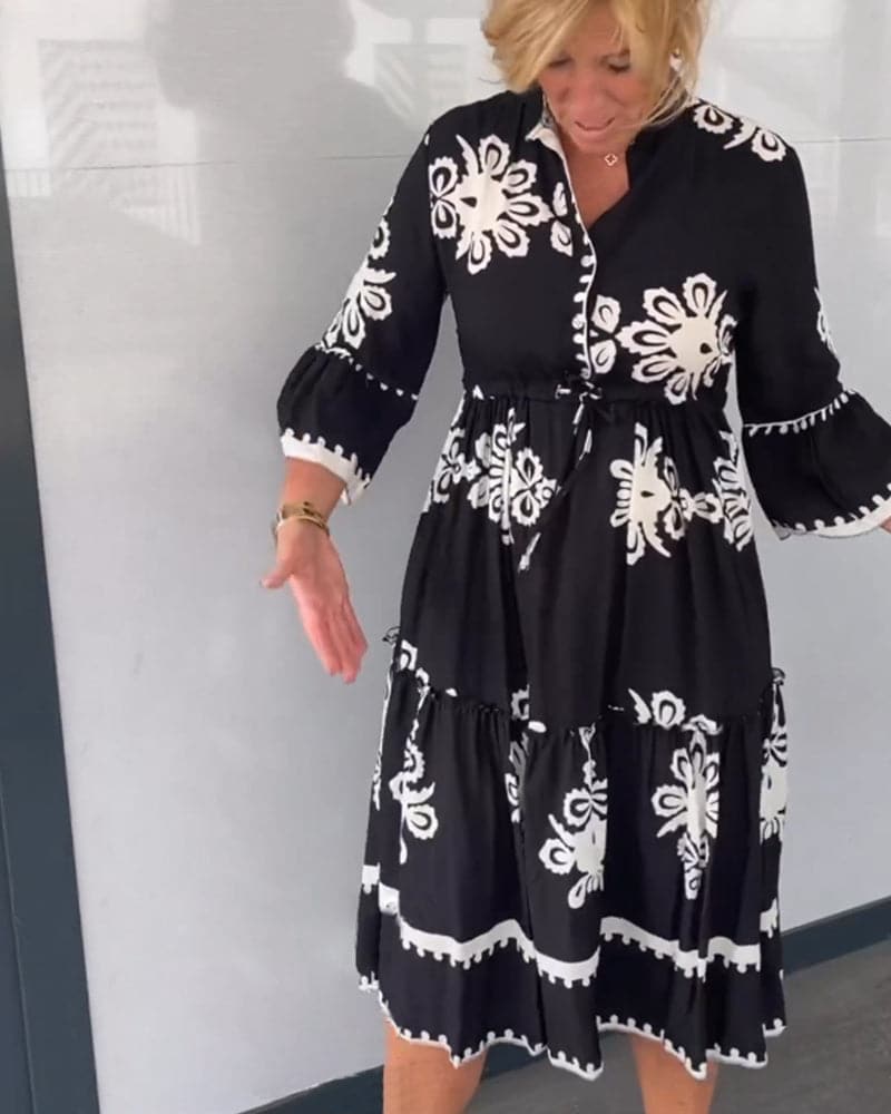 Katia - Robe de créateur imprimée fleurie à manches 3/4