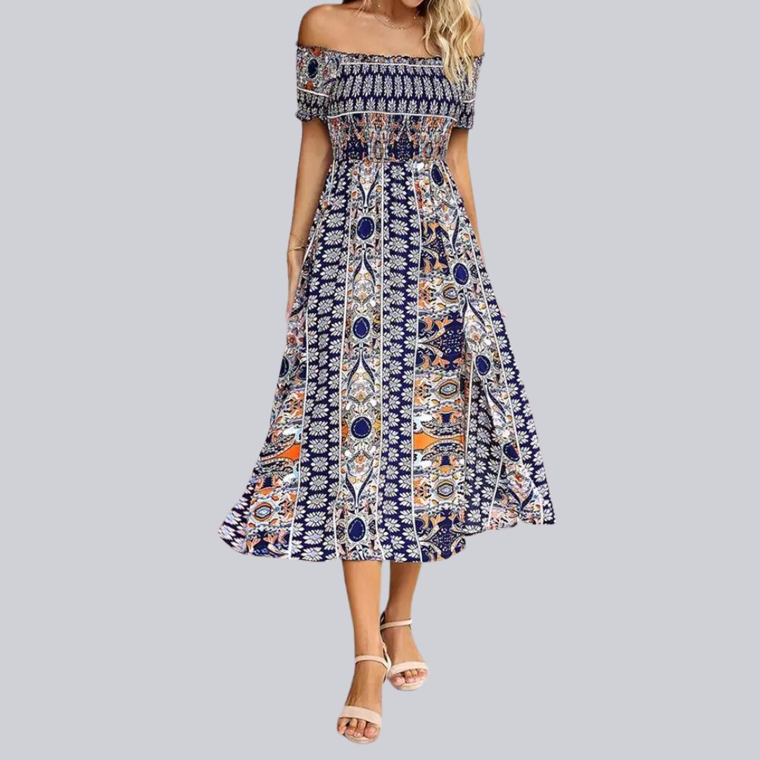 Lunaire | Robe Longue avec Épaules Dénudées et Détails Romantiques pour Femmes