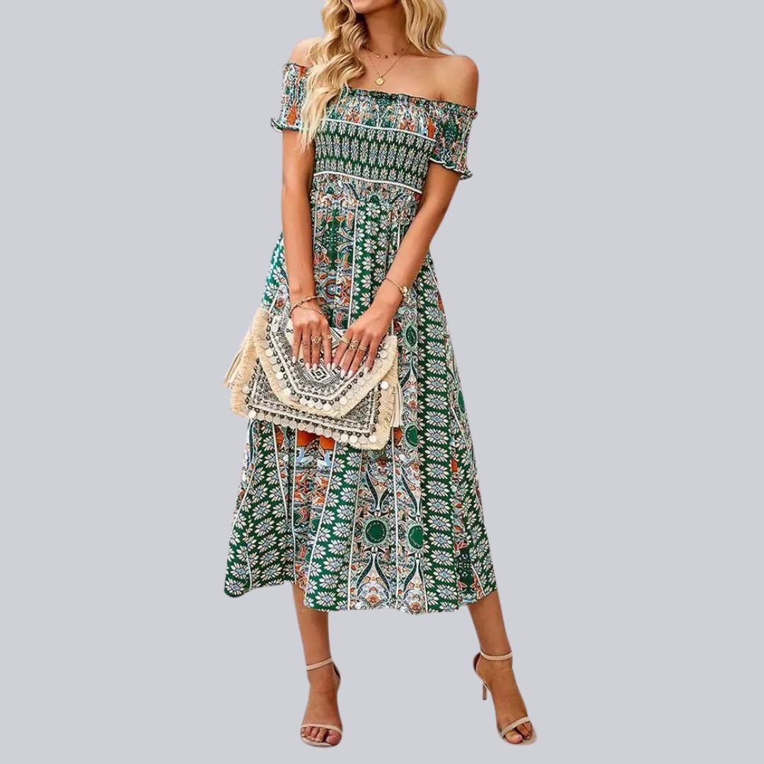 Lunaire | Robe Longue avec Épaules Dénudées et Détails Romantiques pour Femmes