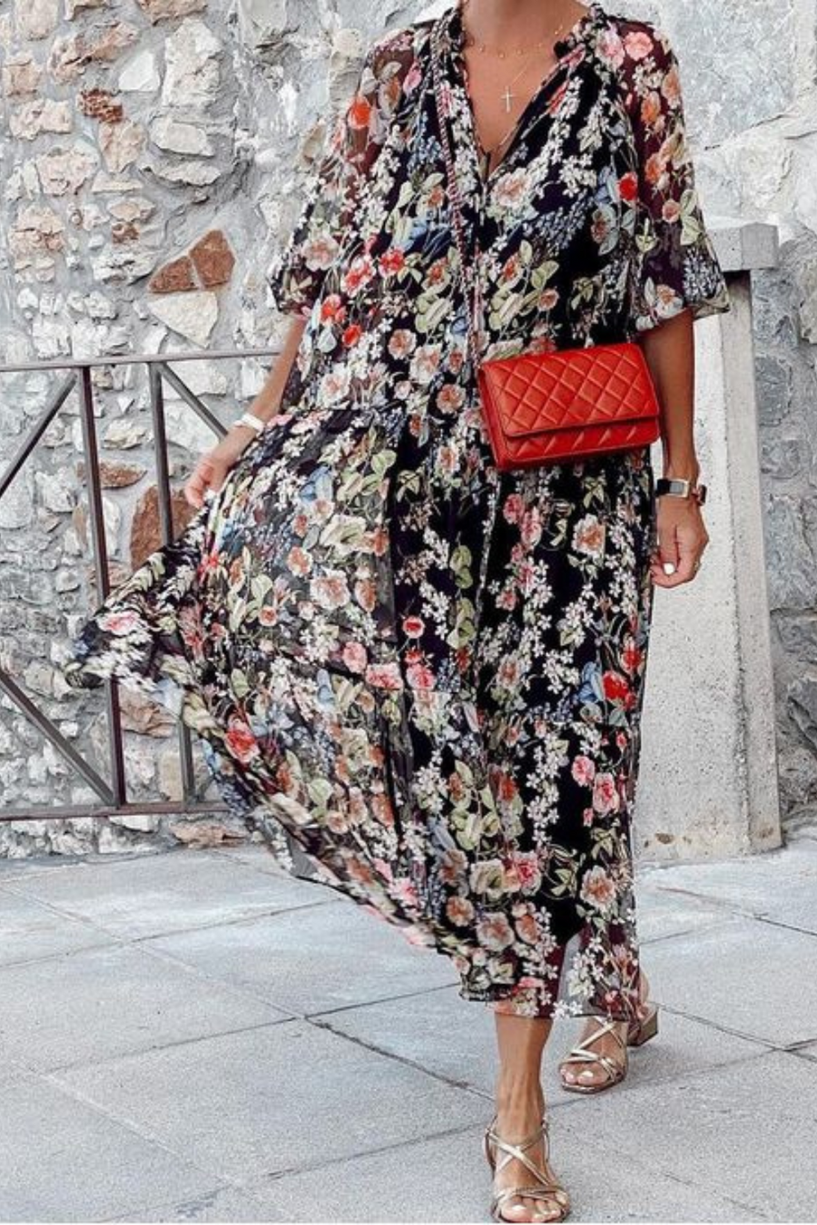 Lydia - Robe col V femme Ibiza Fashion à imprimé floral