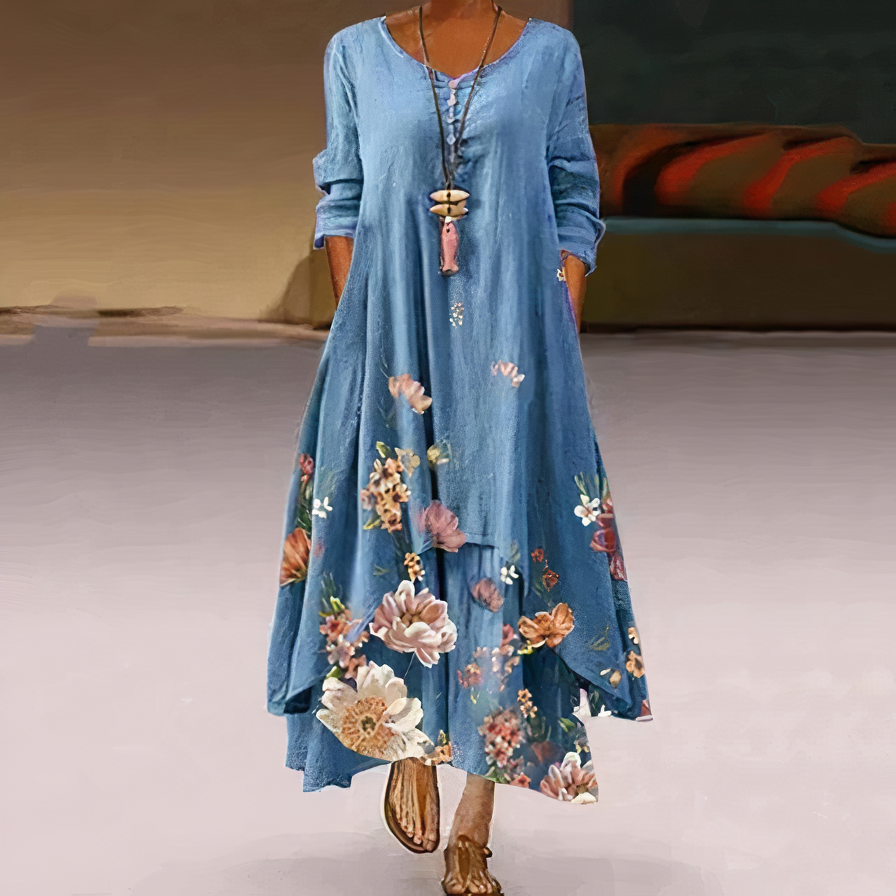 Mica | Robe Élégante avec Imprimé Vintage et Poches pour Femmes