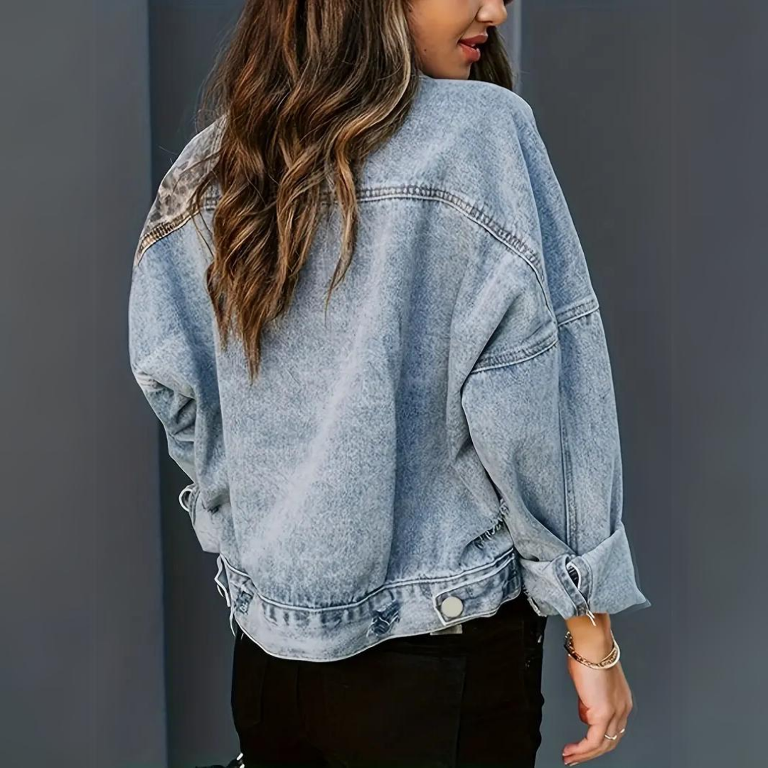 Léona | Veste avec Imprimé Léopard et Denim de Qualité pour Femmes