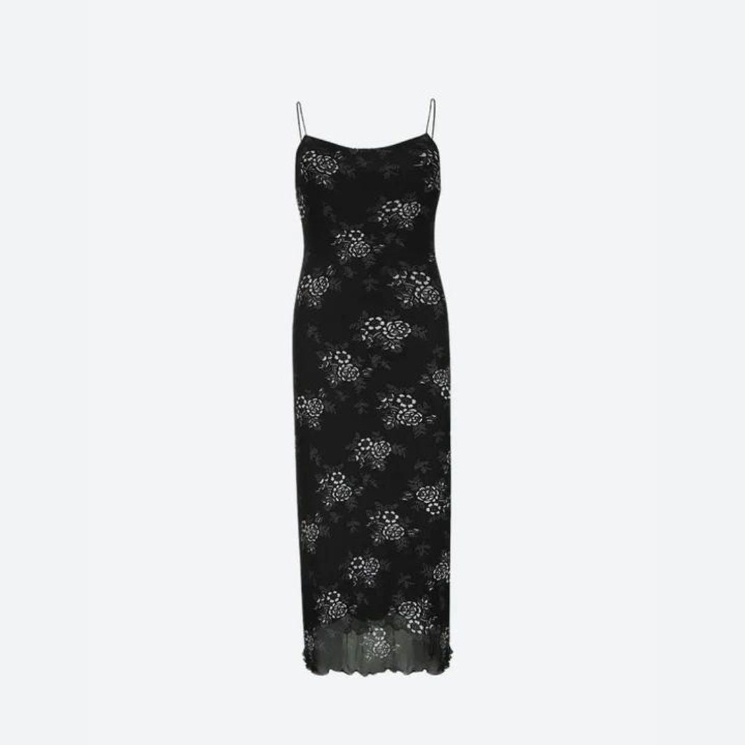 Sélène | Robe en Dentelle Florale avec Superposition Transparente et Élégance Romantique pour Femmes