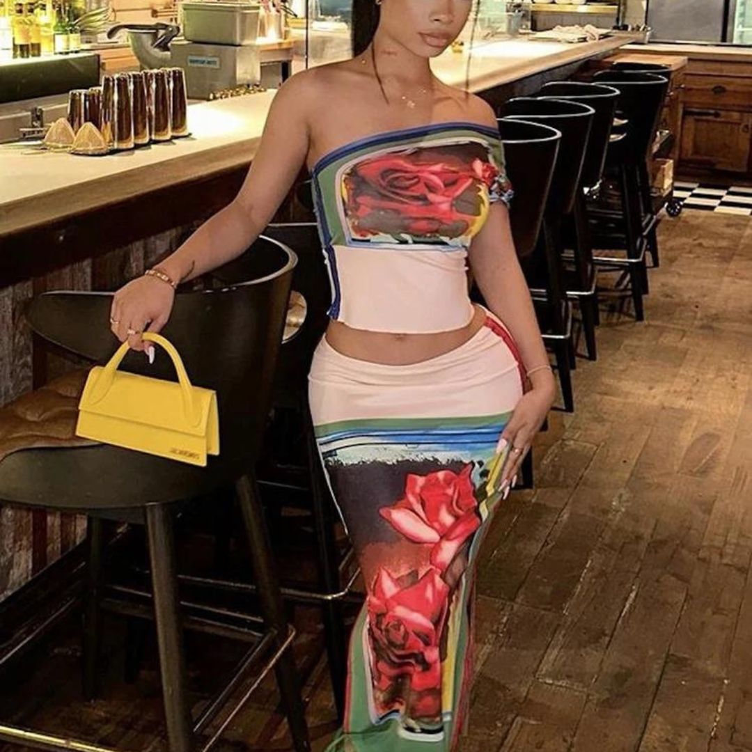 Sélène | Robe Fourreau avec Imprimé Floral Audacieux et Silhouette Moulante pour Femmes