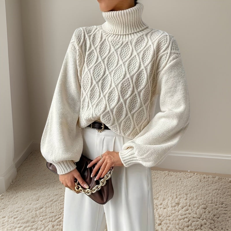 Isolde | Pull décontracté avec Manches Lanterne et Col Haut pour Femmes