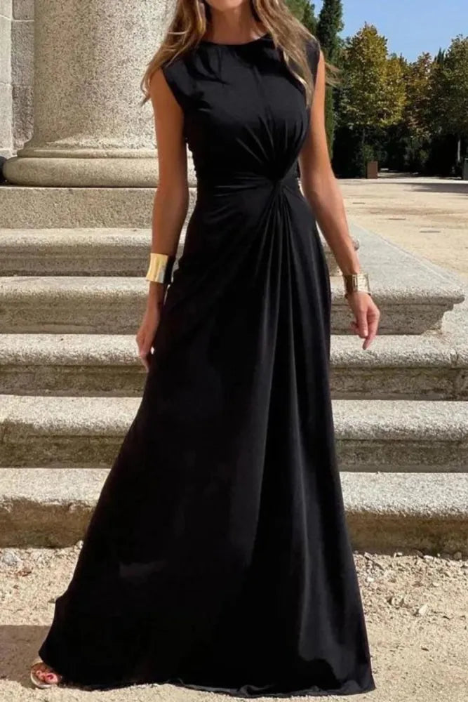 Nathalie - Robe Longue Élégante à Col en V Unicolore