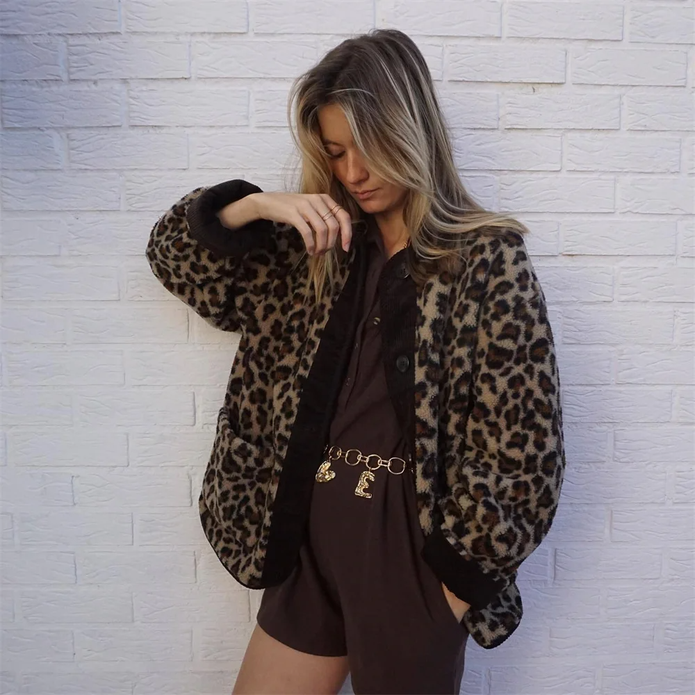 Leah | Femme Veste col O à imprimé léopard | Imprimé léopard
