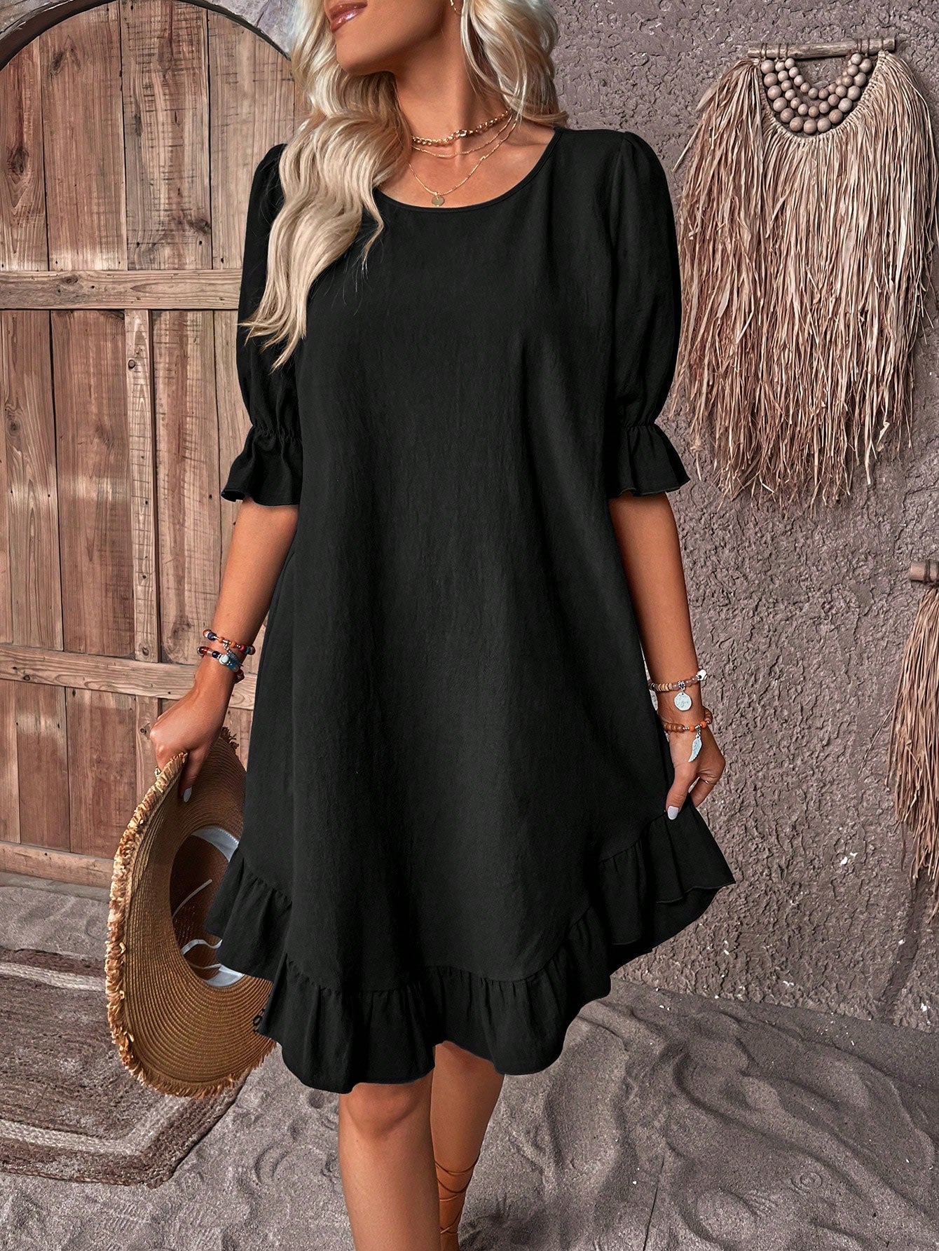 Robe sophistiquée Zya à manches bouffantes