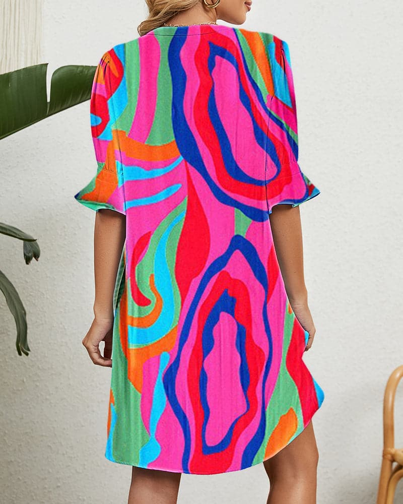 Aimée - Robe col V imprimé coloré