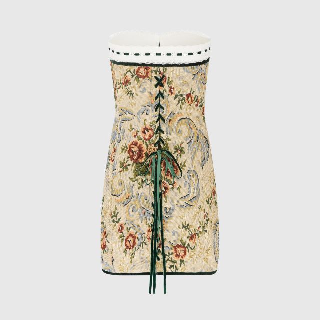Léontine | Mini robe sans bretelles avec motifs vintage et détails raffinés pour femmes