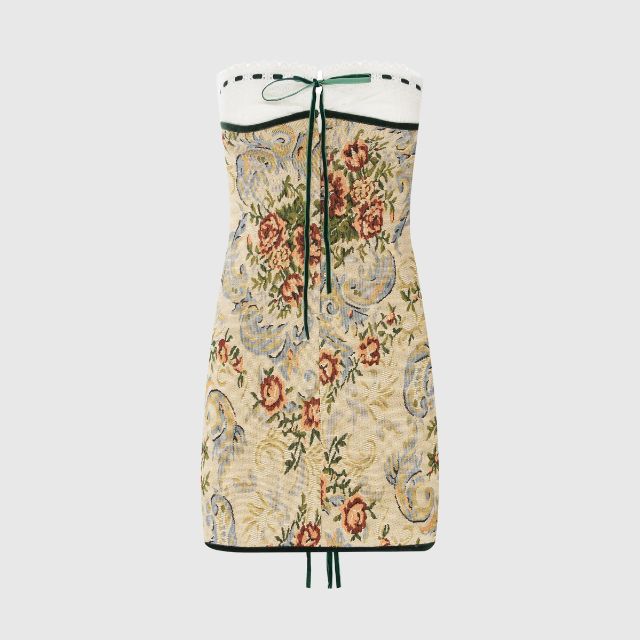 Léontine | Mini robe sans bretelles avec motifs vintage et détails raffinés pour femmes