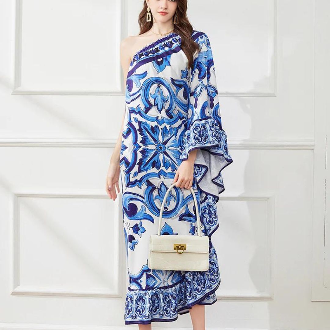 Lysandra | Robe Midi avec Imprimé Vibrant et Silhouette Élégante pour Femmes