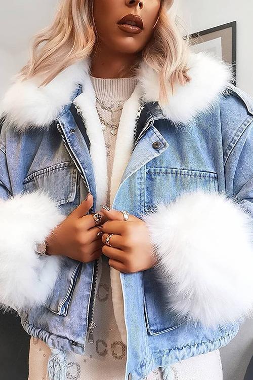 Léonie | Veste en Jean avec Doublure en Fausse Fourrure et Style Surdimensionné pour Femmes