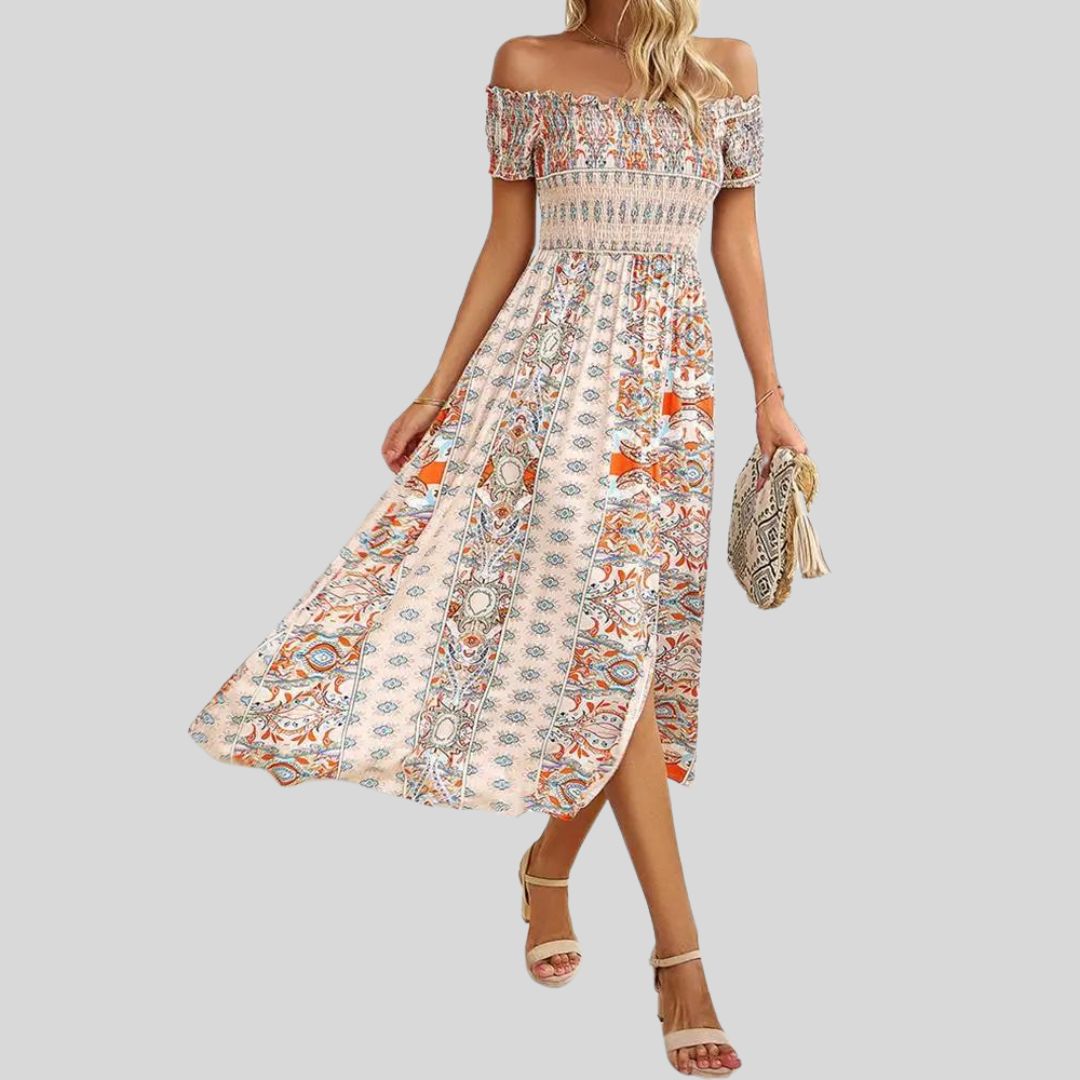 Lunaire | Robe Longue avec Épaules Dénudées et Détails Romantiques pour Femmes