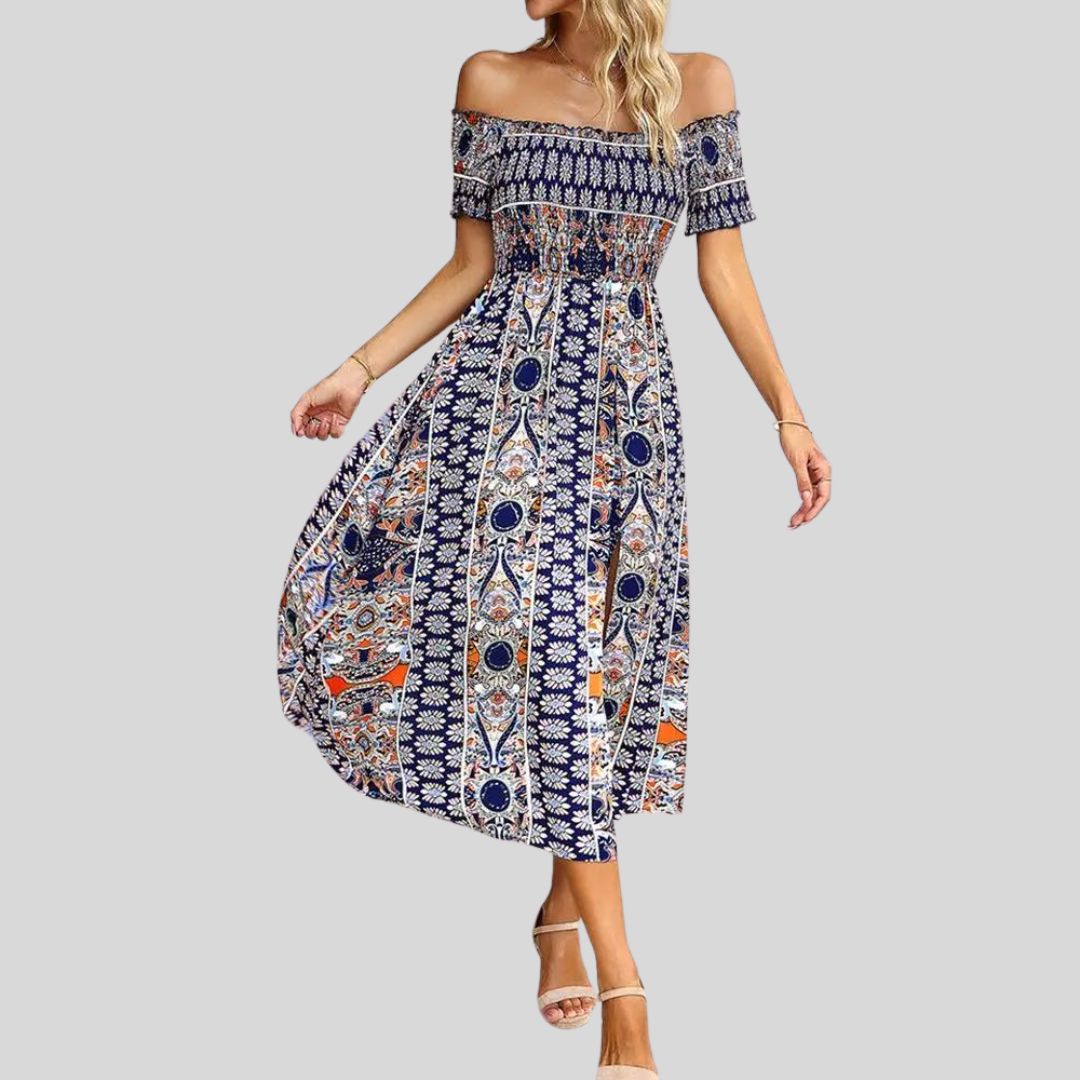 Lunaire | Robe Longue avec Épaules Dénudées et Détails Romantiques pour Femmes