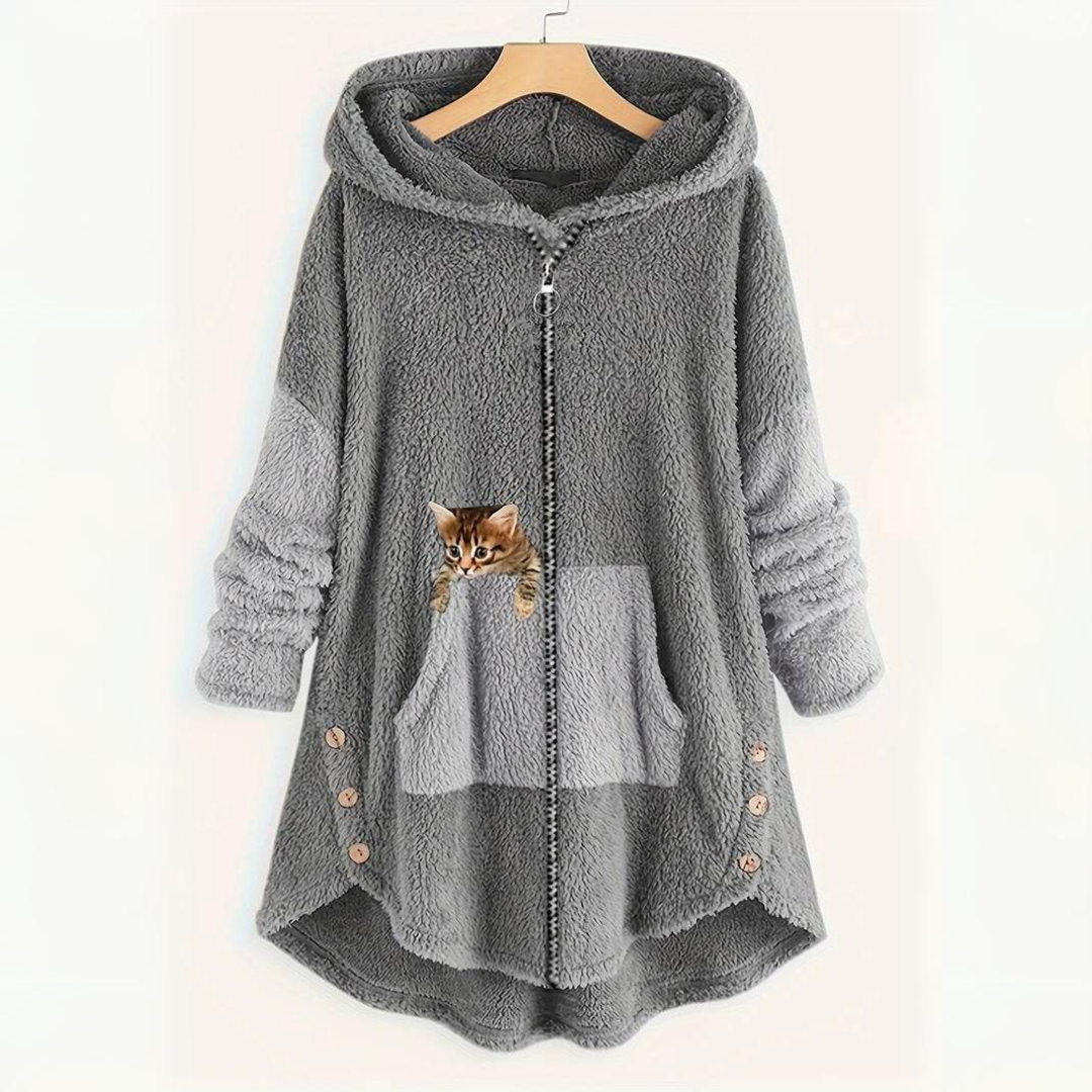 Mimi | Sweat à capuche avec Peluche Douce et Imprimé Chat pour Amateurs de Chats
