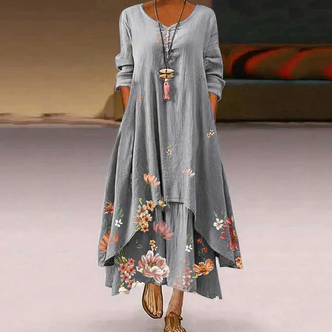 Mica | Robe Élégante avec Imprimé Vintage et Poches pour Femmes