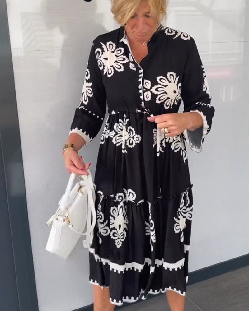 Katia - Robe de créateur imprimée fleurie à manches 3/4