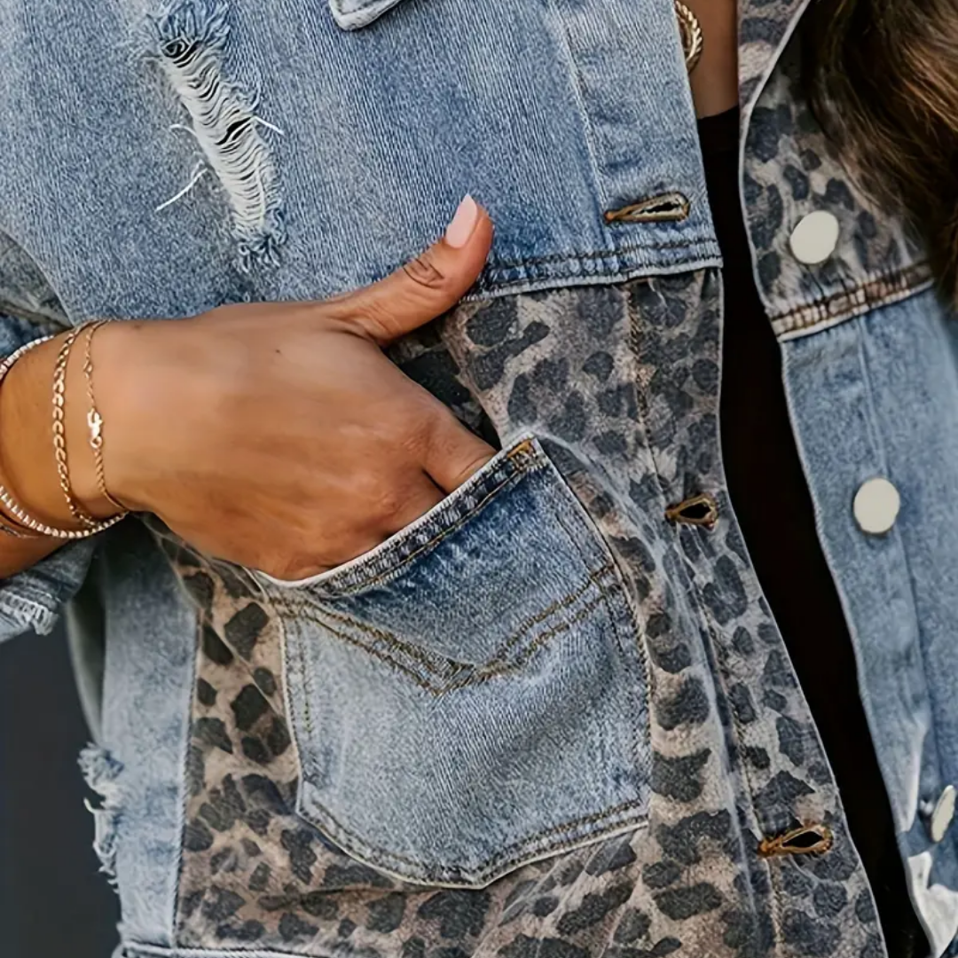 Léona | Veste avec Imprimé Léopard et Denim de Qualité pour Femmes