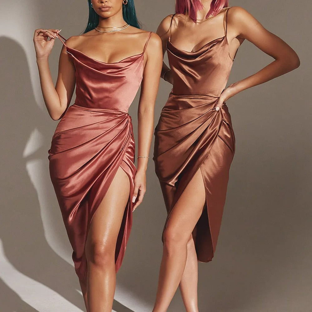 Sérénité | Robe en Satin avec Volants Élégants pour Femmes