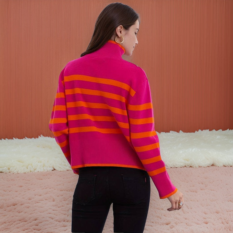 Léonie | Pull à col roulé avec Design Rayé et Confort Douillet pour Femmes